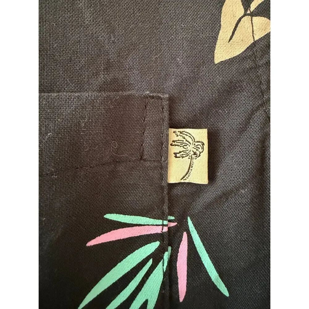 Vintage Roberta Oaks Aloha Short Sleeve Button Up Palm Leaf Pattern Medium